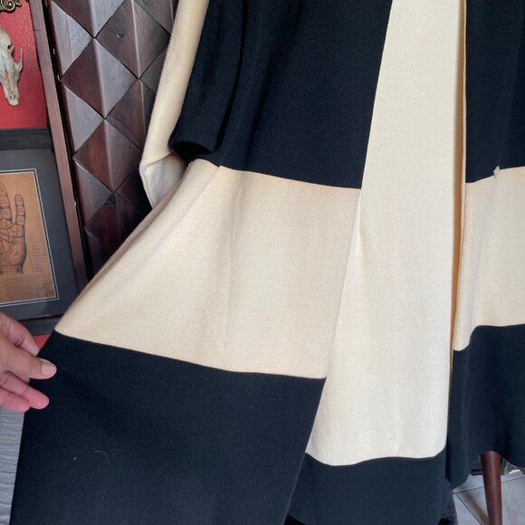 Vintage Lilli Ann Knit Black Cream Mod Dress Coat with Scarf Set Sz Medium - Picture 6 of 14